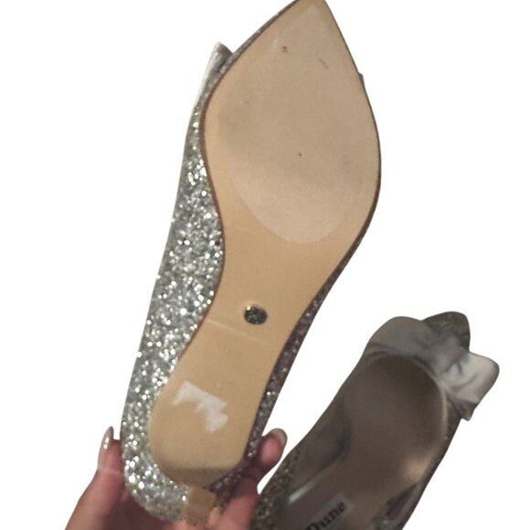DUNE London Silver Glitter Bow Heels Size 38 / US 8 - Picture 8 of 11